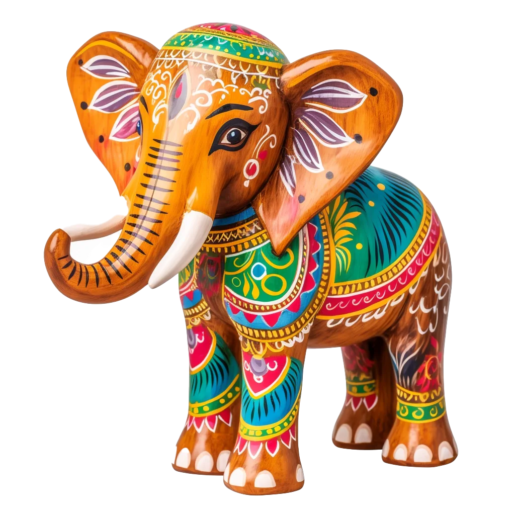 Hand Painted Folk Art Elephant Figurine Colorful Free PNG