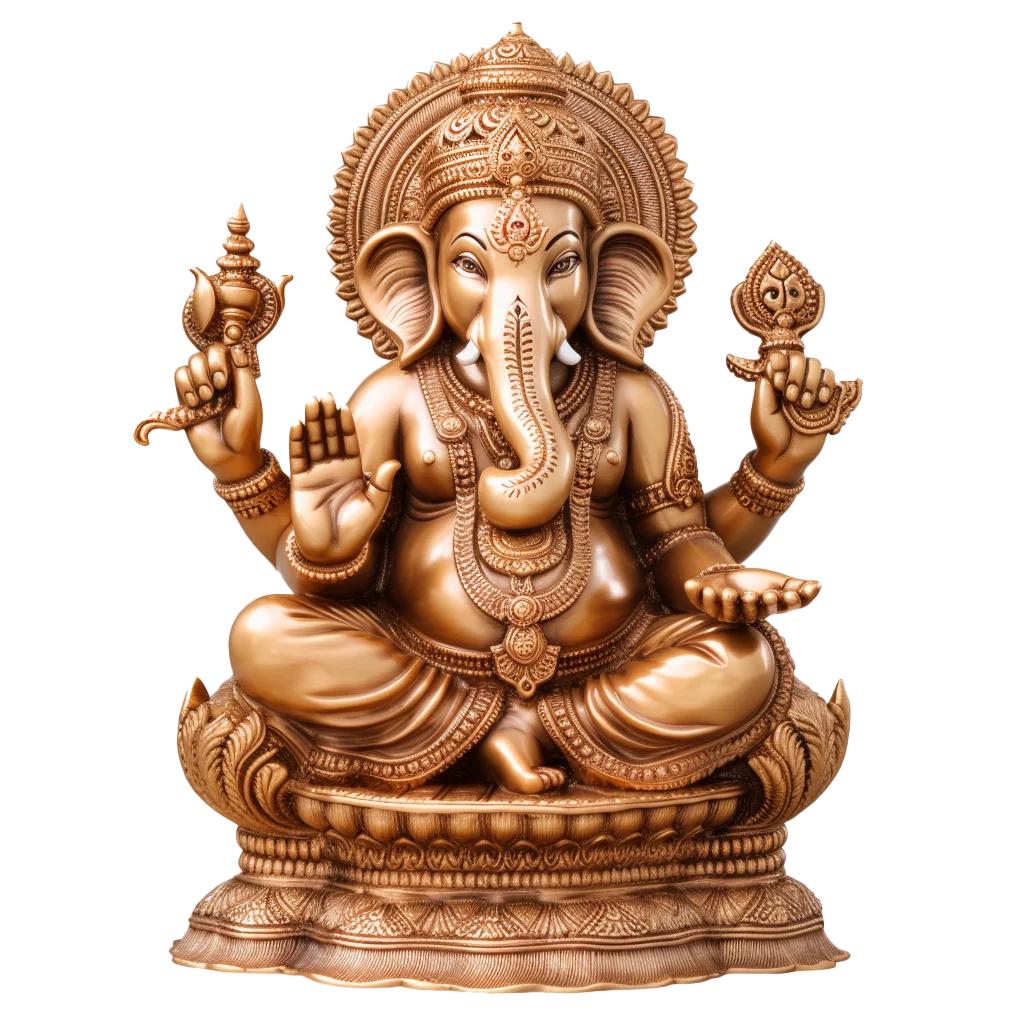 Carved Wood Lord Ganesha Seated Idol Deity Cutout Free PNG