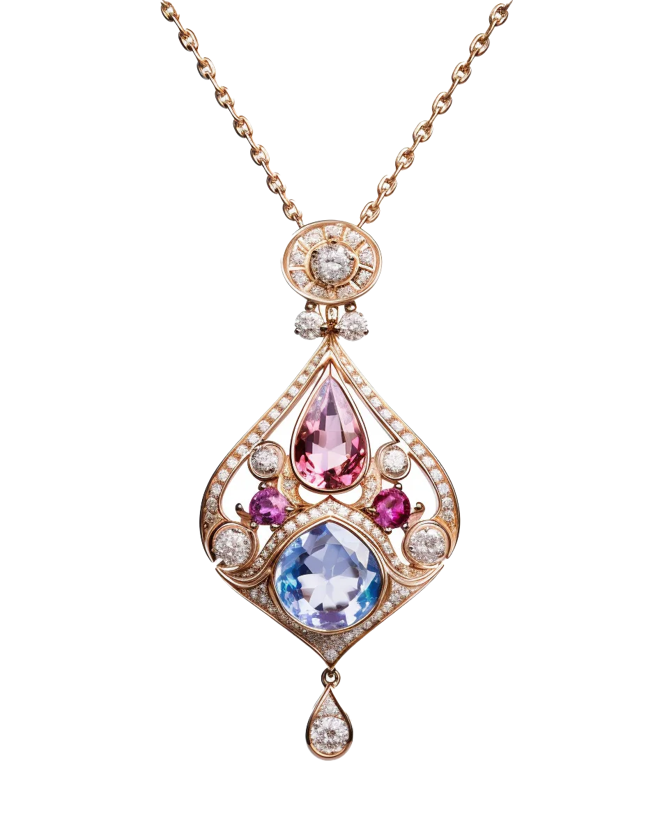 Diamond Shaped Filigree Multicolor Gemstone Pendant Free PNG