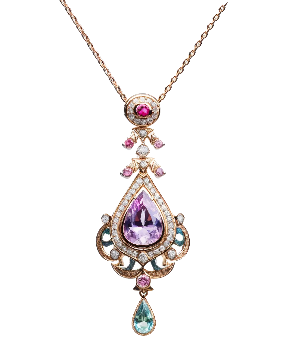 Ornate Teardrop Rose Gold Amethyst Filigree Pendant Free PNG