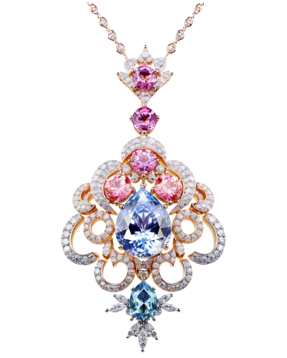 Chandelier Blue Topaz And Pink Sapphire Gold Pendant Free PNG