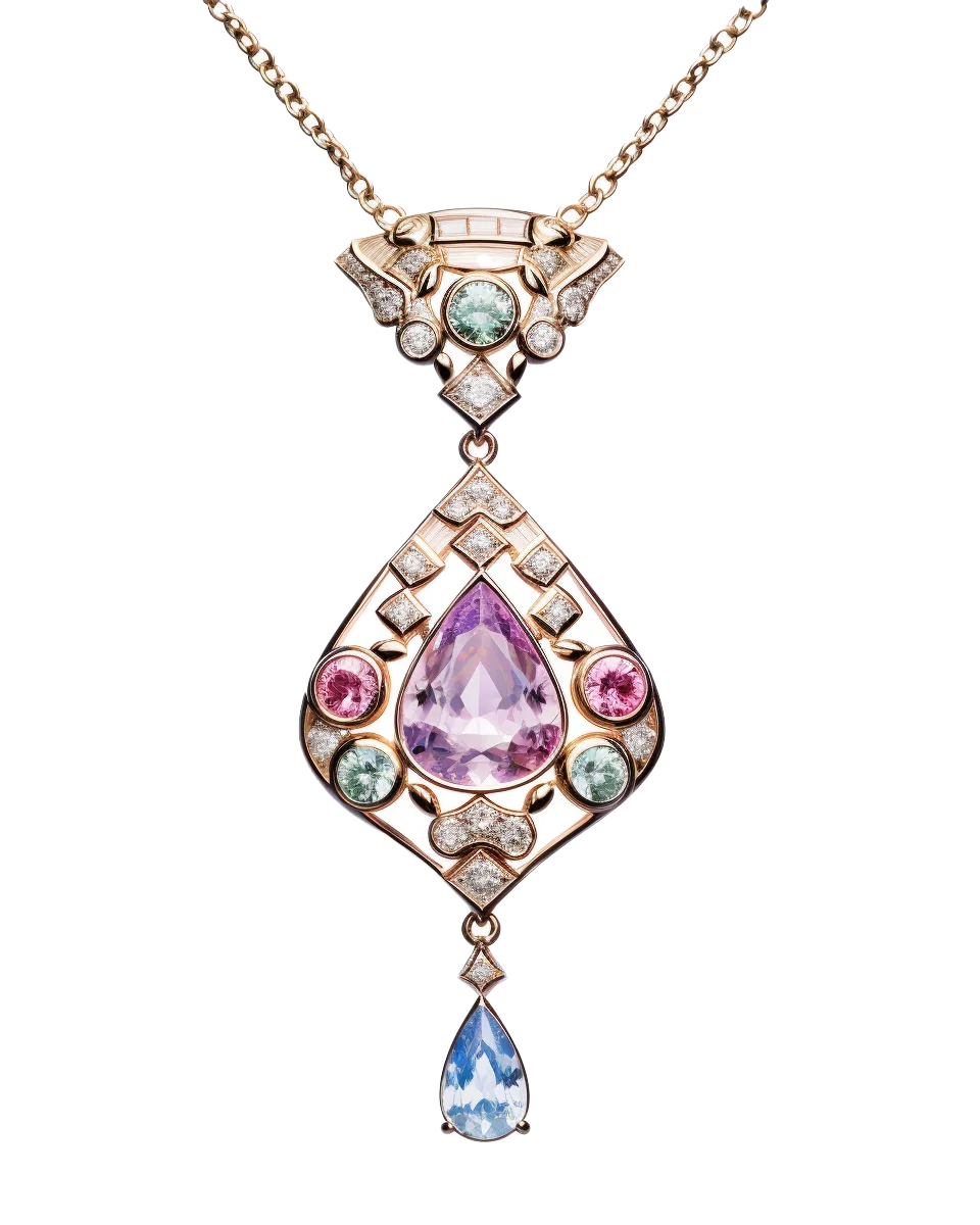 Vintage Geometric Filigree Amethyst Rose Gold Pendant Free PNG