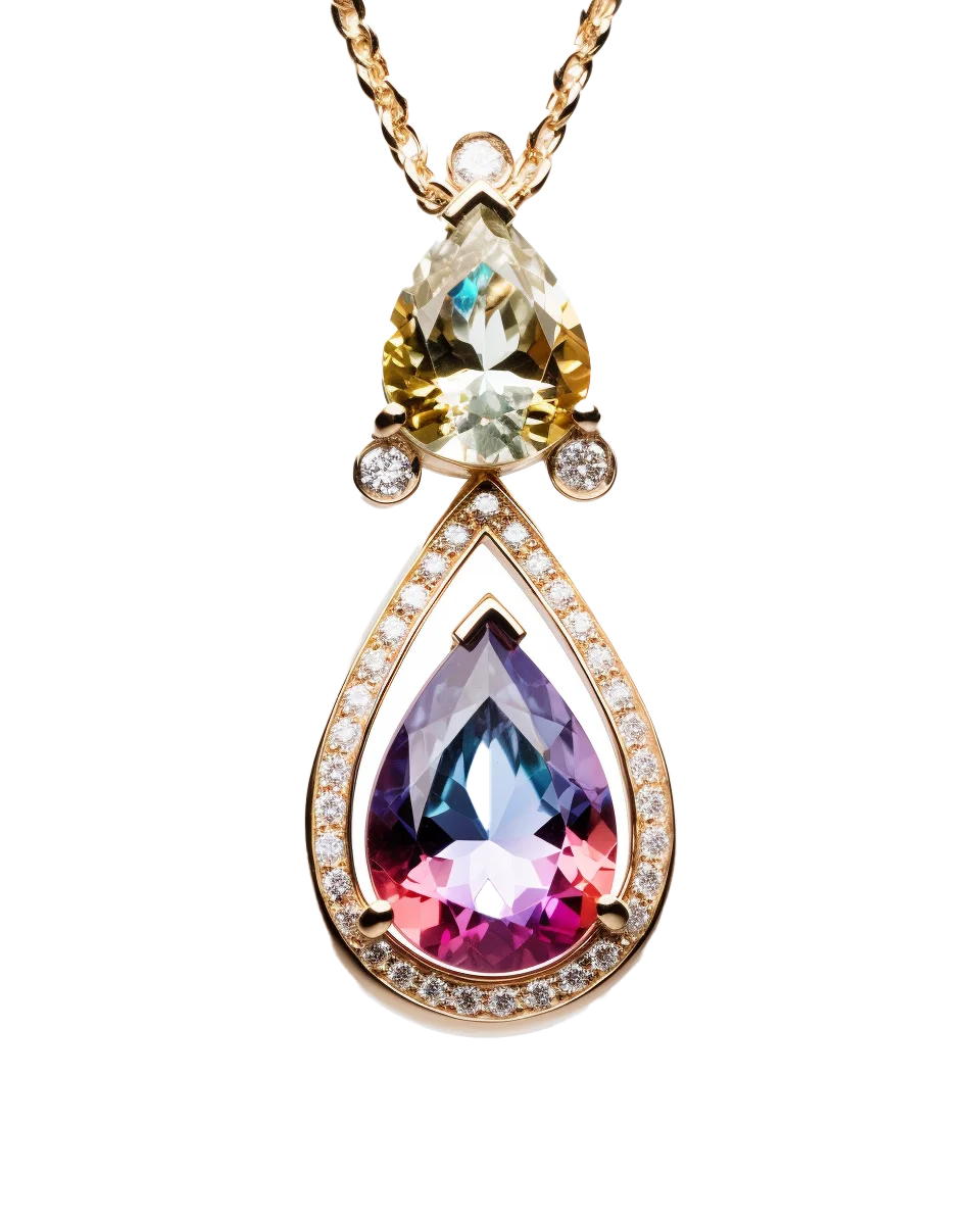 Dual Teardrop Sapphire And Citrine Gold Pendant Free PNG