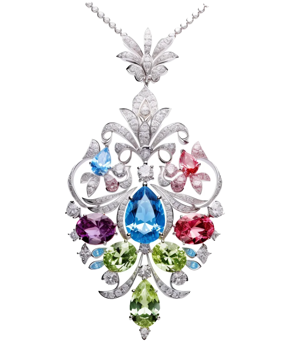 Vintage Chandelier Multicolor Gemstone Pendant Art Free PNG