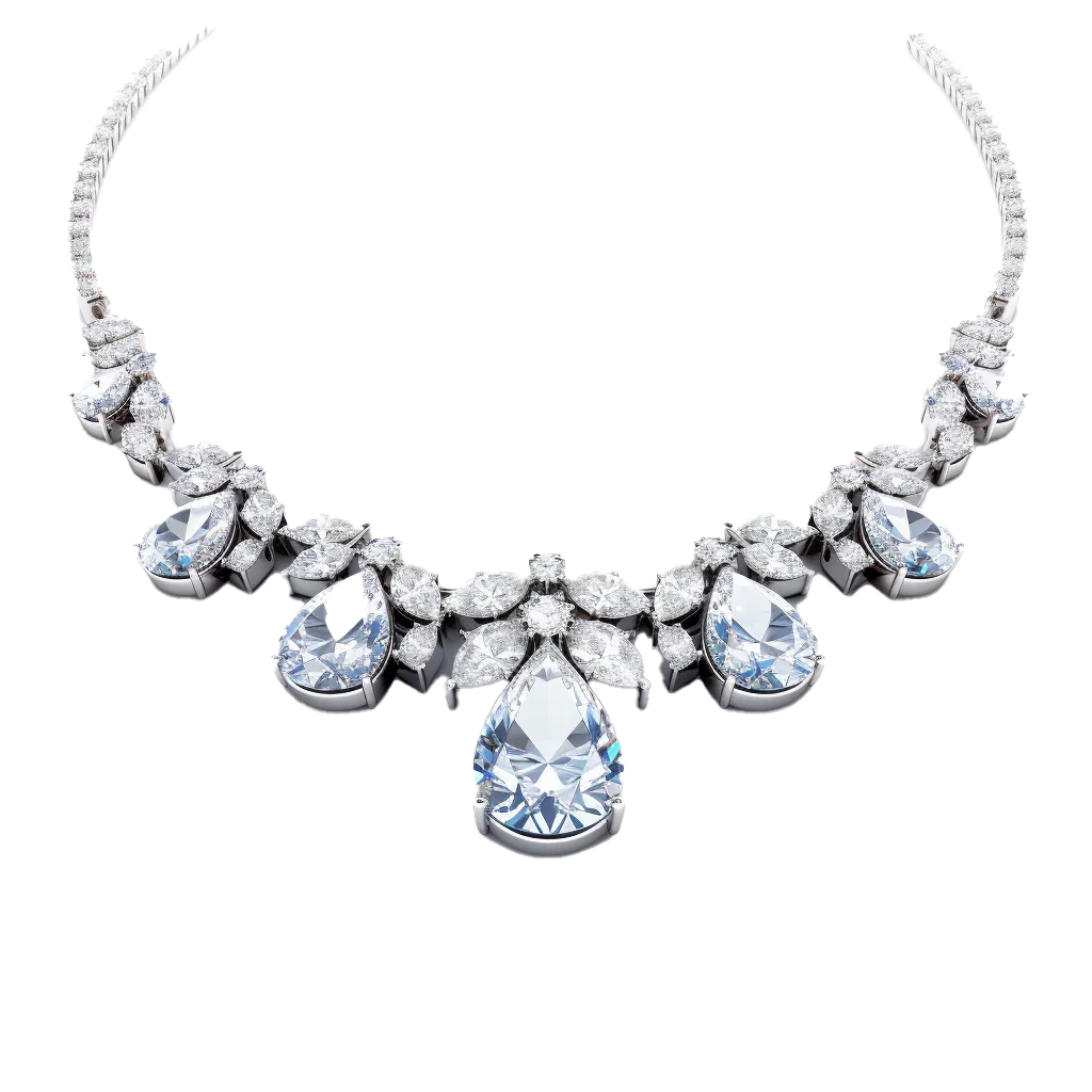 Diamond Floral Cluster White Gold Bridal Necklace Free PNG
