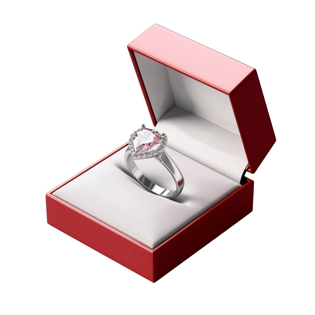 Diamond Engagement Ring In Red Velvet Box Cutout Free PNG