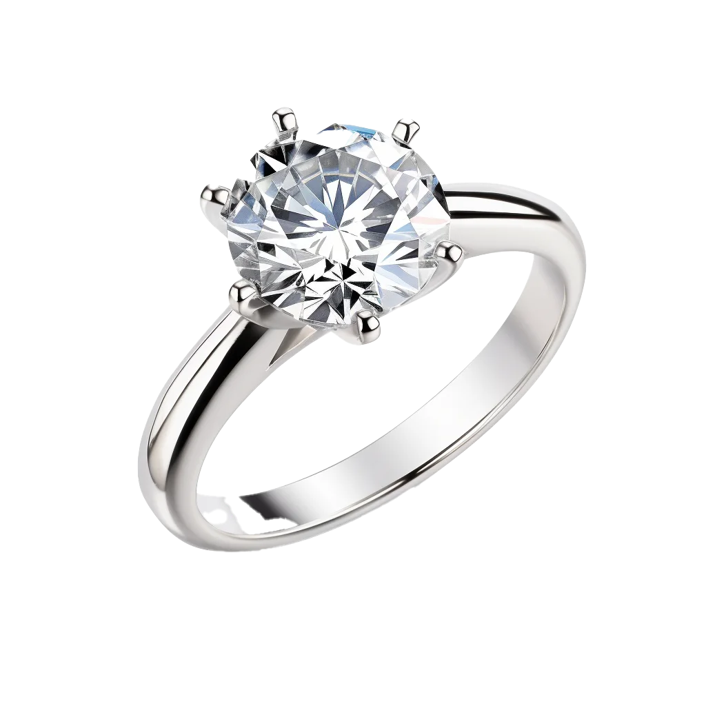 Solitaire Round Diamond Six Prong Platinum Ring Free PNG