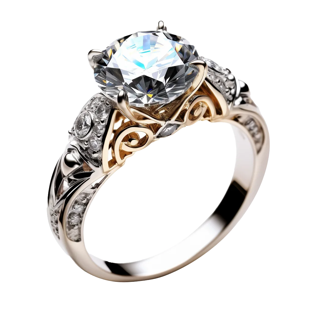 Two Tone Gold Filigree Diamond Engagement Ring Cutout Free PNG