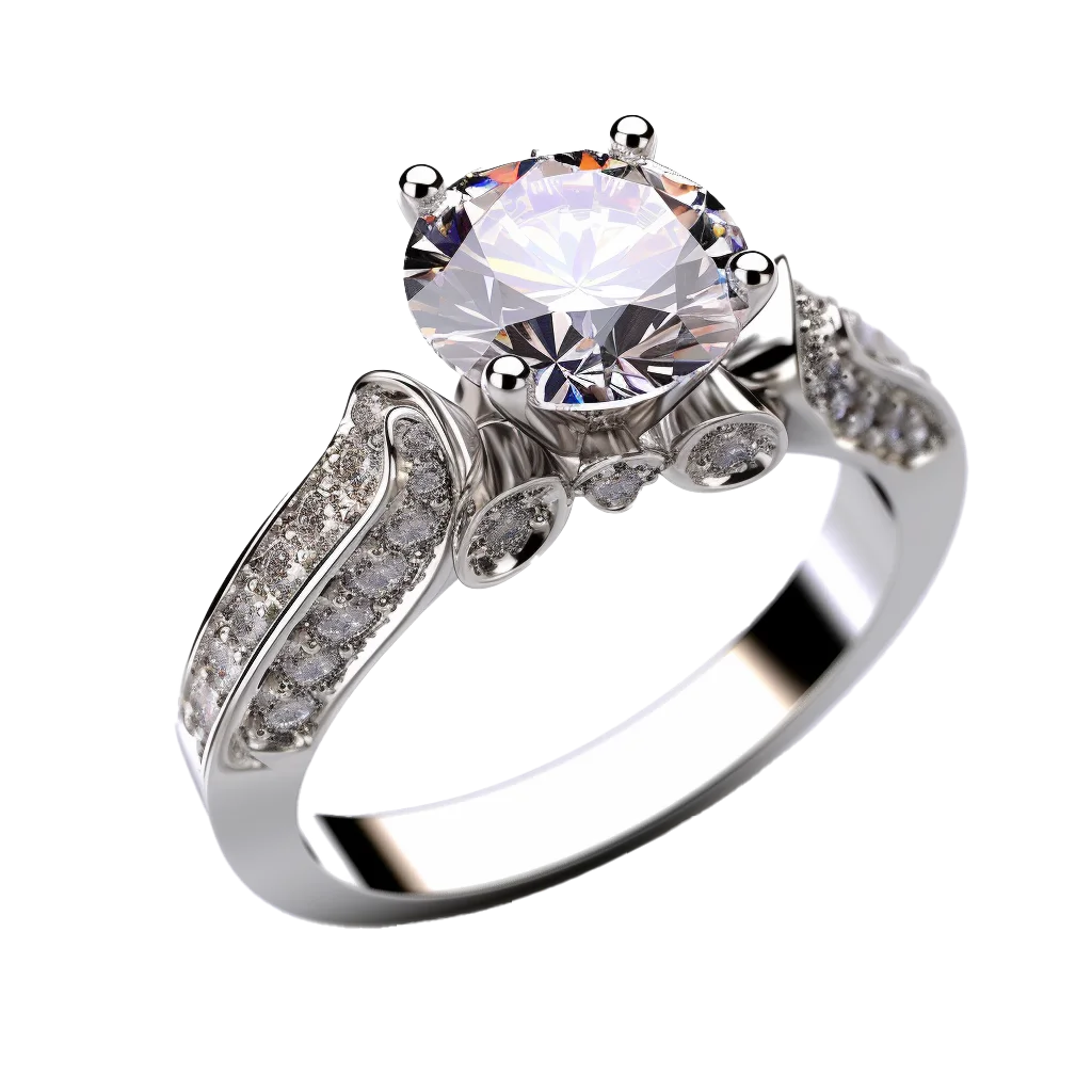 Floral Leaf Motif Diamond Solitaire Engagement Ring Free PNG