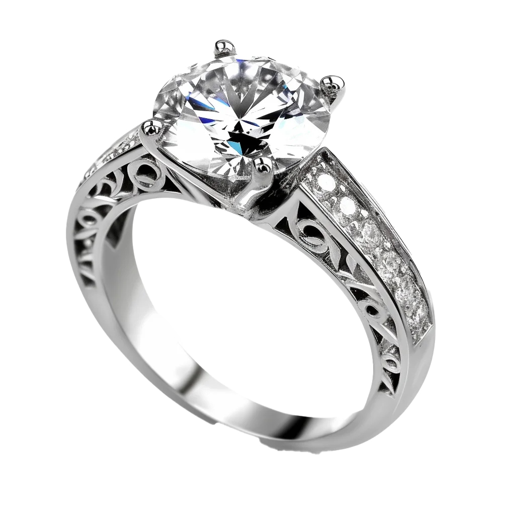 Vintage Engraved Diamond Engagement Ring White Gold Free PNG