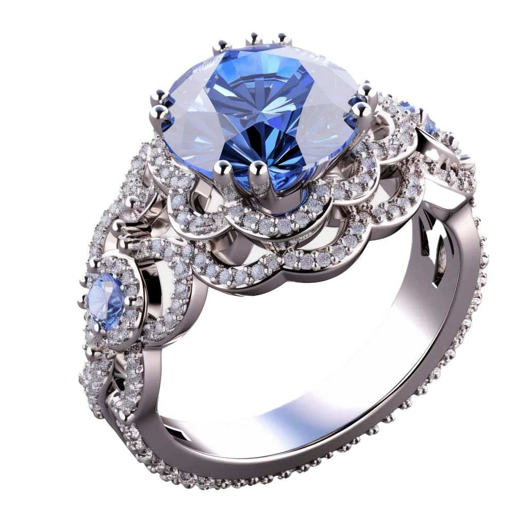 Vintage Filigree Blue Topaz Gemstone Halo Ring Free PNG