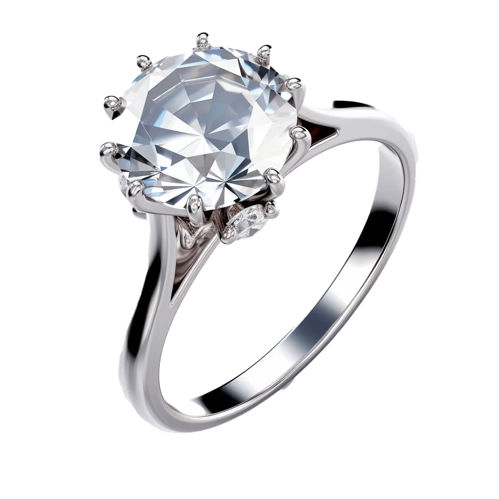 Floral Crown Solitaire Diamond White Gold Ring Cutout Free PNG
