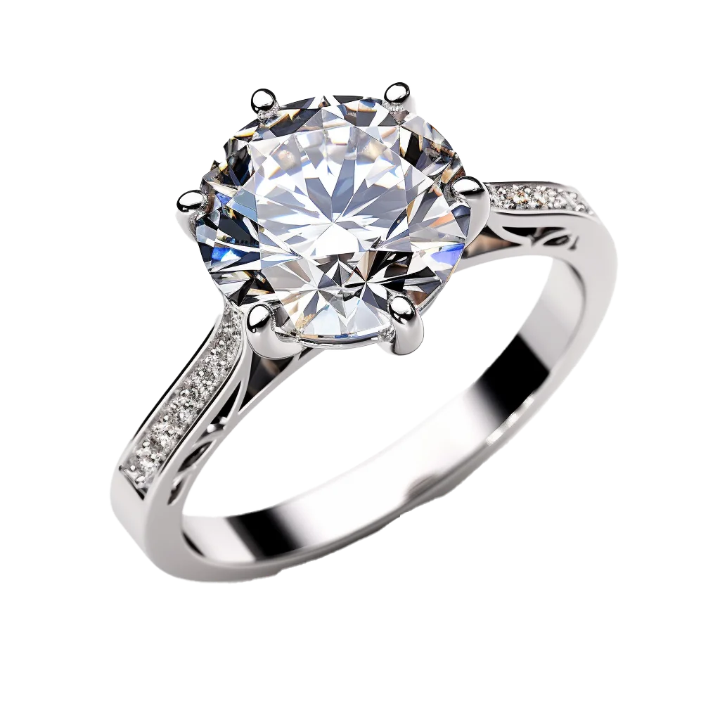 Round Cut Solitaire Diamond Six Prong Silver Ring Free PNG