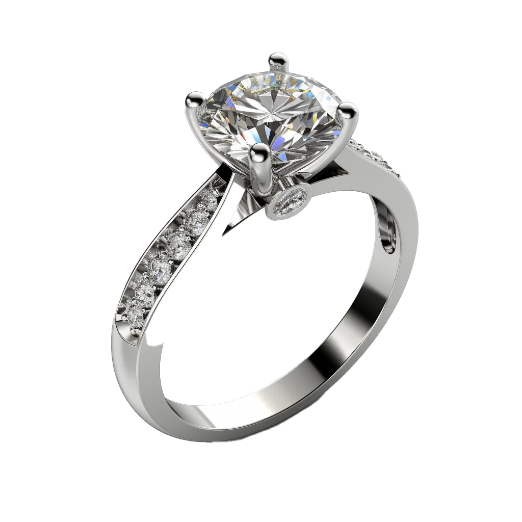 Prong Set Diamond Solitaire White Gold Ring Cutout Free PNG