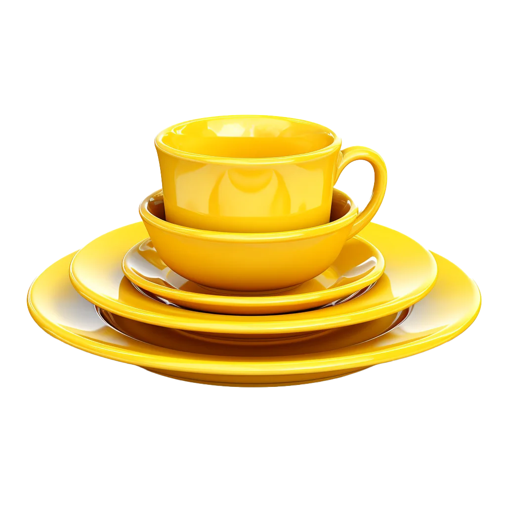 Bright Yellow Ceramic Dinnerware Dish Set Cutout Free PNG