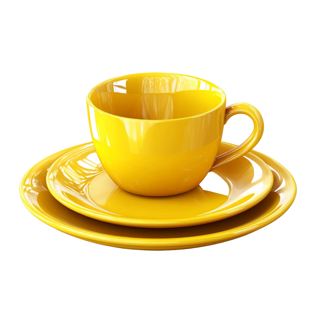 Yellow Ceramic Coffee Cup And Saucer Set Cutout Free PNG