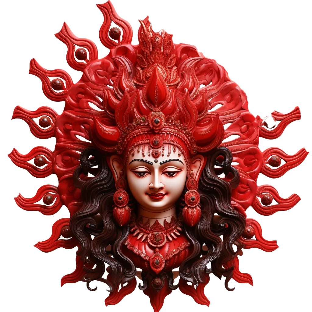Carved Hindu Goddess Durga Face Wall Hanging Plaque Free PNG