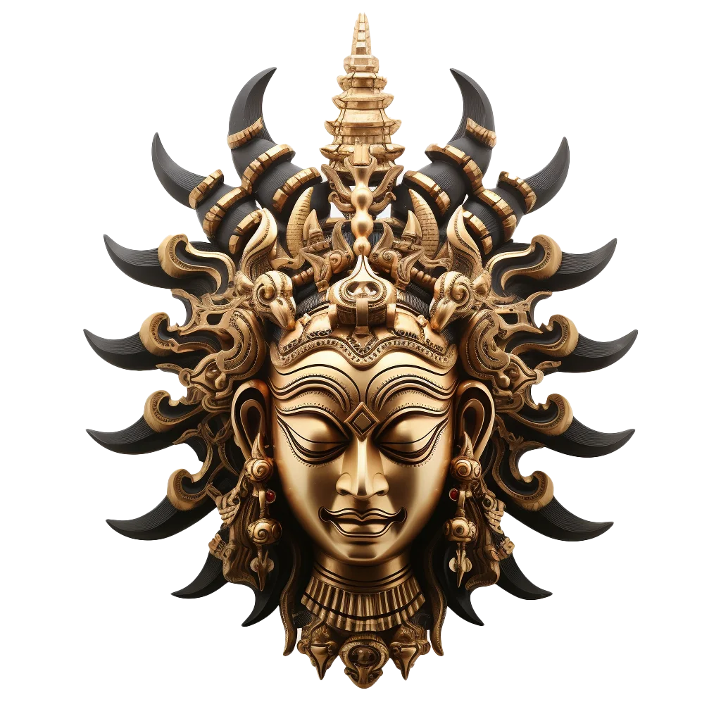 Golden Brass Sun Mask Idol Wall Hanging Sculpture Free PNG