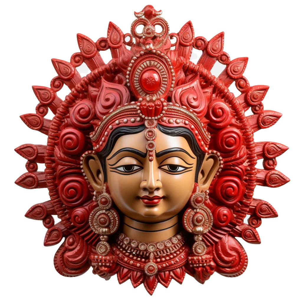 Red Painted Goddess Durga Face Mask Wall Hanging Free PNG