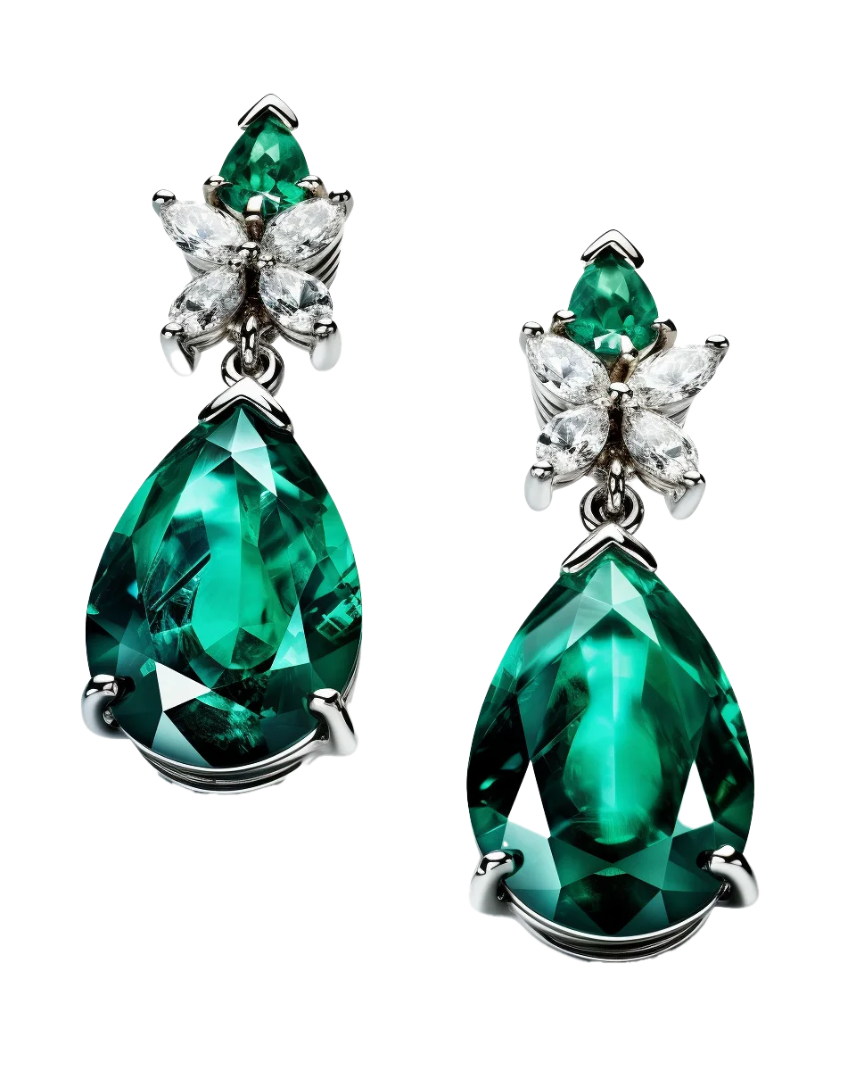 Emerald Teardrop Chandelier Dangle Earrings Jewelry Free PNG