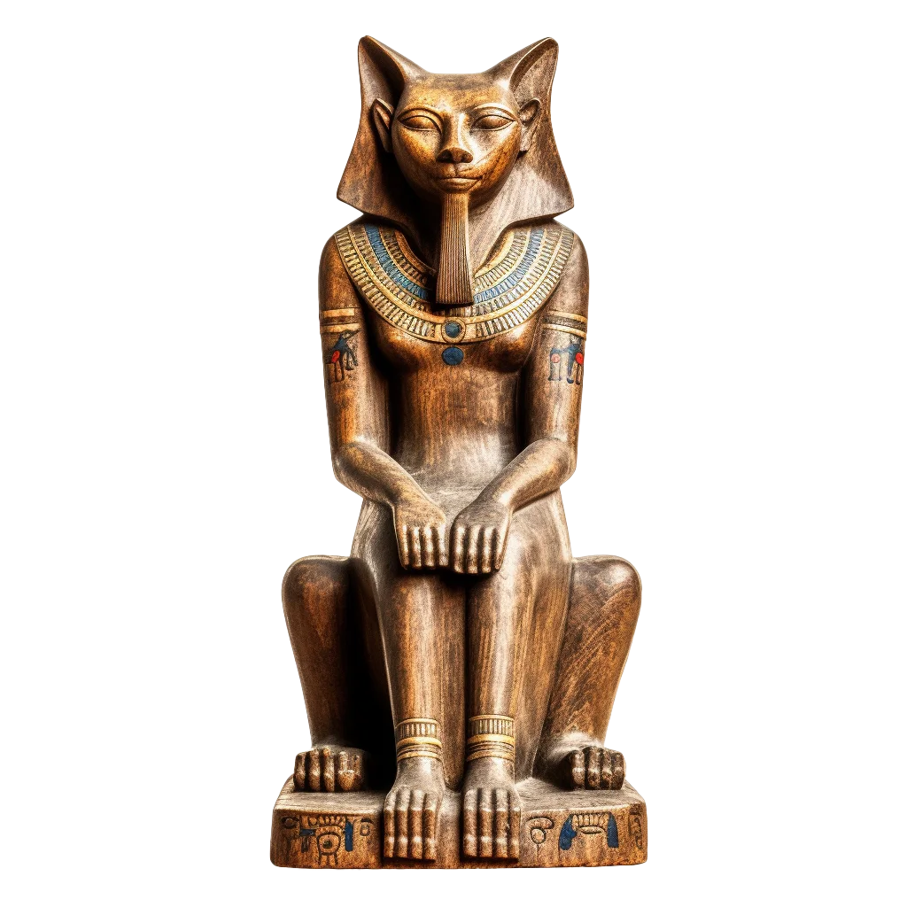 Egyptian Goddess Bastet Seated Cat Bronze Statue Free PNG