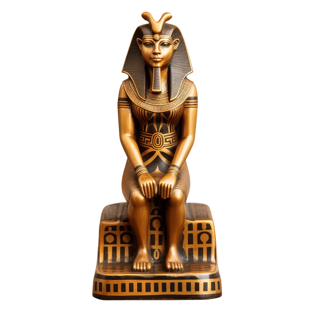 Ancient Egyptian Pharaoh Seated Bronze Statue Free PNG