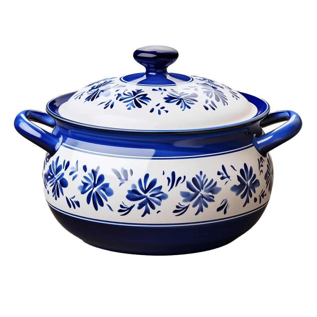 Blue And White Damask Ceramic Casserole Pot Free PNG