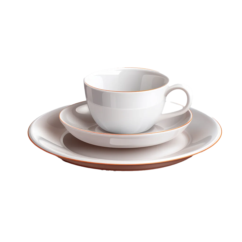 White Ceramic Tea Cup Set With Tiered Saucers Free PNG