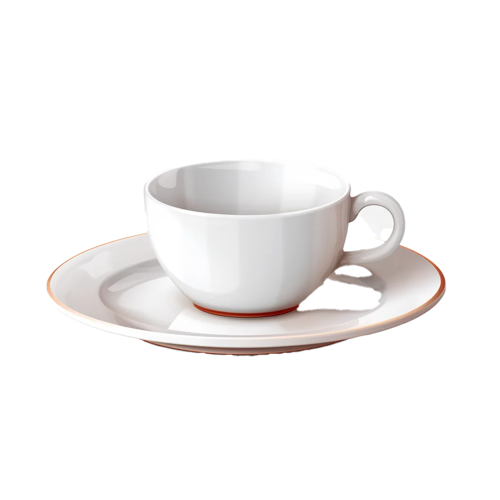 White Porcelain Tea Cup On Rimmed Saucer Free PNG