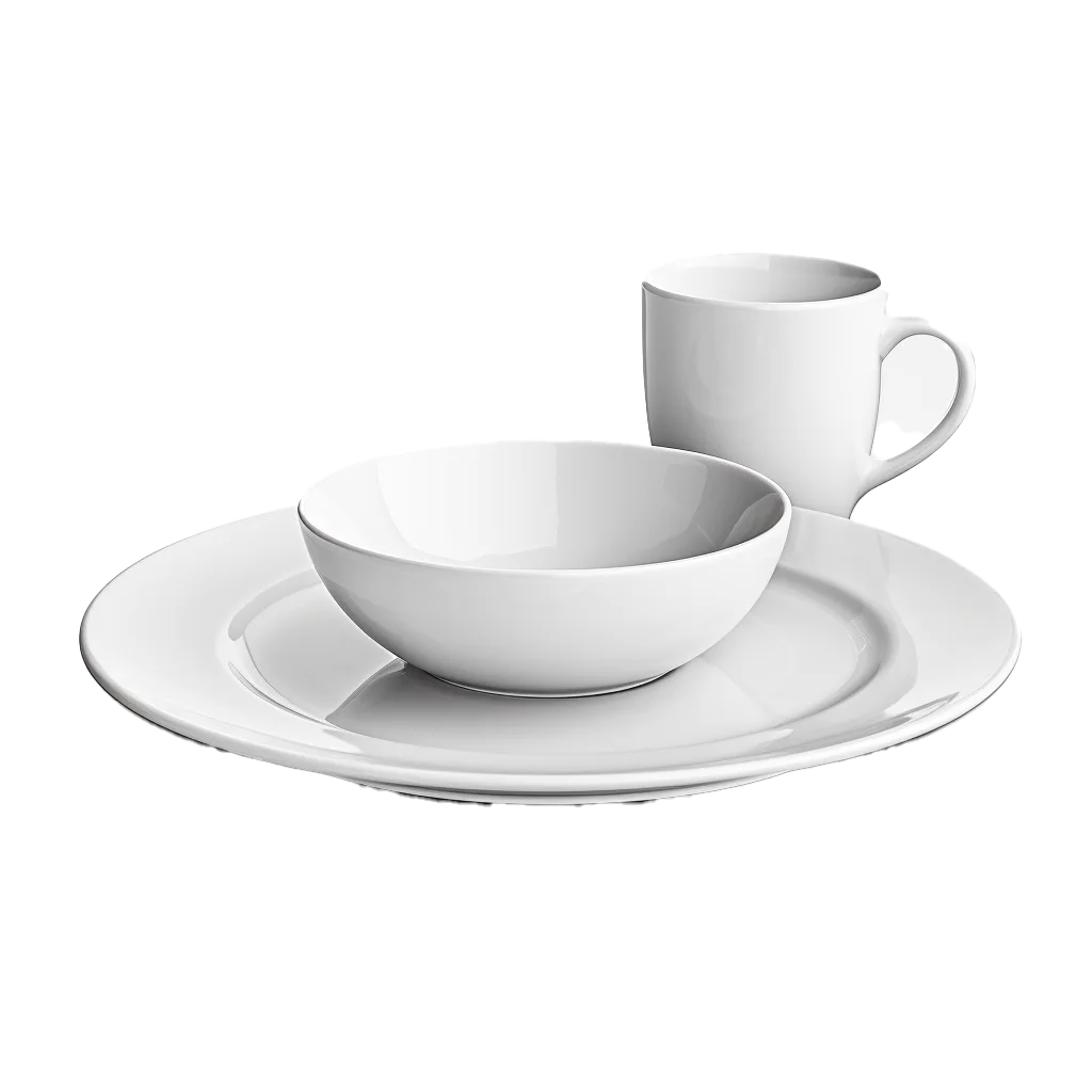White Ceramic Dinnerware Plates And Mug Set Free PNG