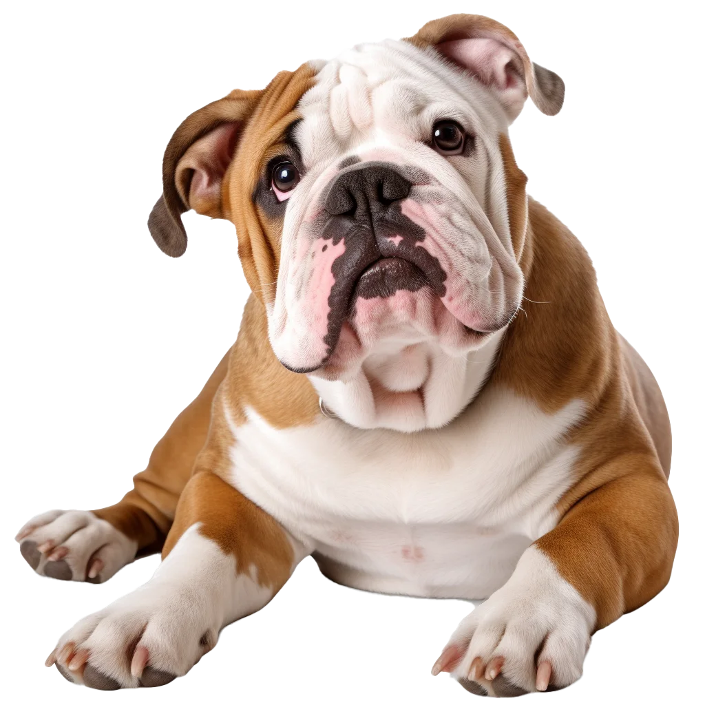 Cute British Bulldog Puppy Resting On Paws Cutout Free PNG