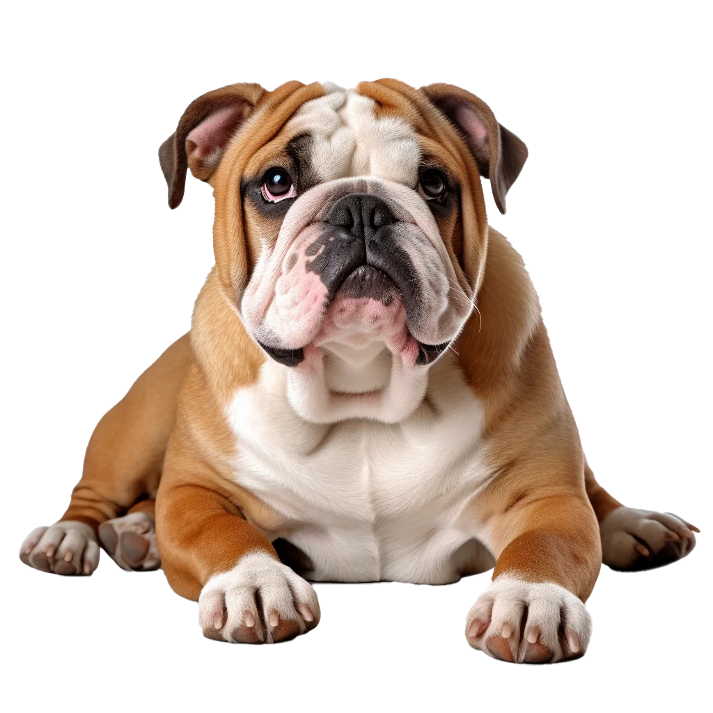 Adult English Bulldog Lying Down Looking Up Free PNG