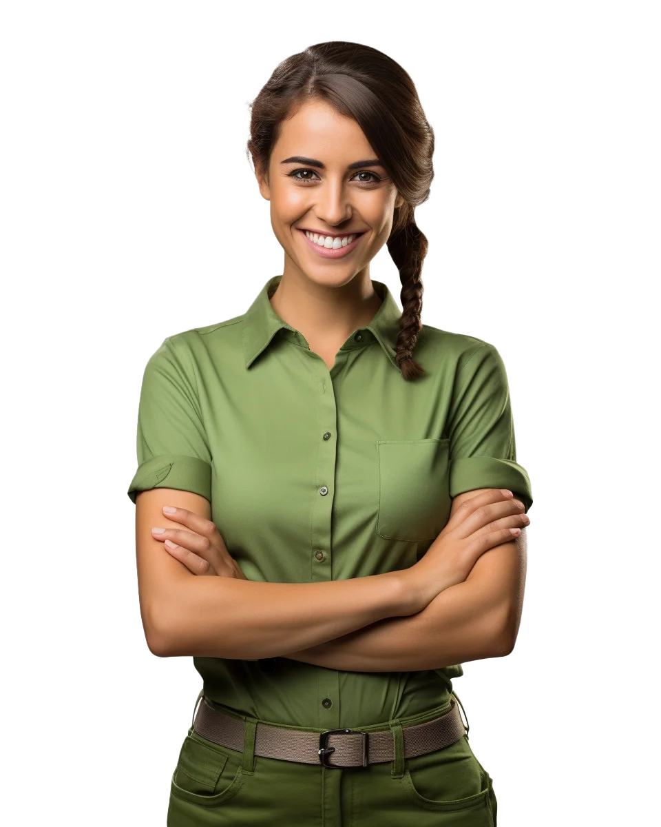 Confident Smiling Woman In Green Polo Shirt Free PNG