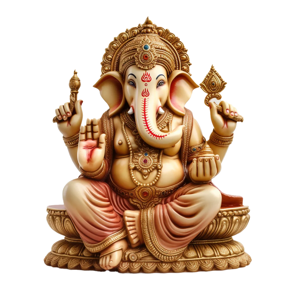 Carved Wooden Lord Ganesha Seated Idol Deity Cutout Free PNG