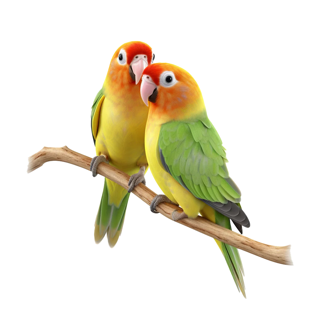 Pair Of Colorful Lovebirds Perched On Tree Branch Free PNG
