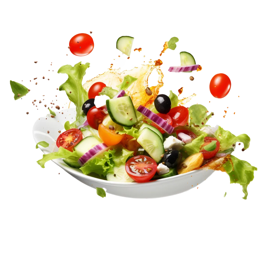 Tossed Garden Salad Bowl Floating Vegetables Free PNG