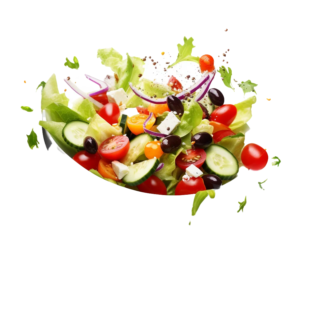 Splashing Greek Salad Floating Vegetables Free PNG