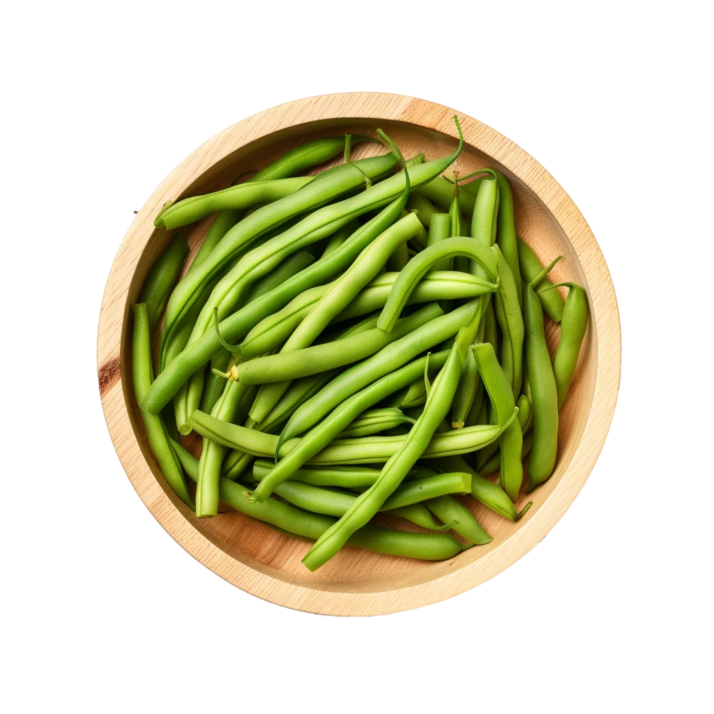 Organic Crisp Green Snap Beans In Wooden Dish Free PNG