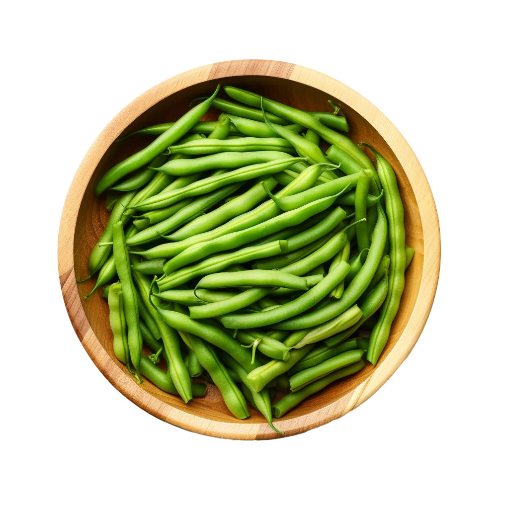 Fresh Green String Beans In Round Wooden Bowl Free PNG