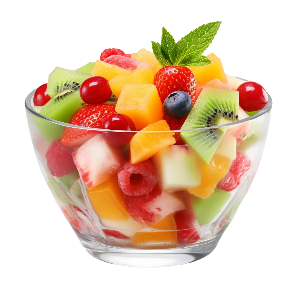 Colorful Fresh Fruit Salad In Transparent Bowl Free PNG