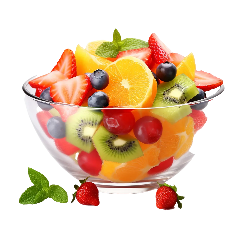Fresh Mixed Fruit Salad In Clear Glass Bowl Free PNG