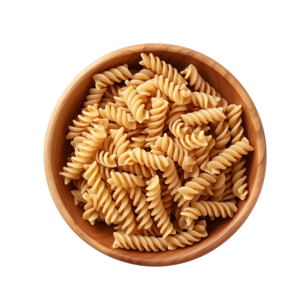 Uncooked Corkscrew Rotini Pasta In Wooden Dish Free PNG
