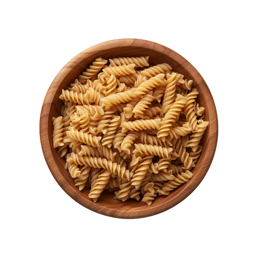 Dry Rotini Fusilli Pasta In Round Wooden Bowl Free PNG