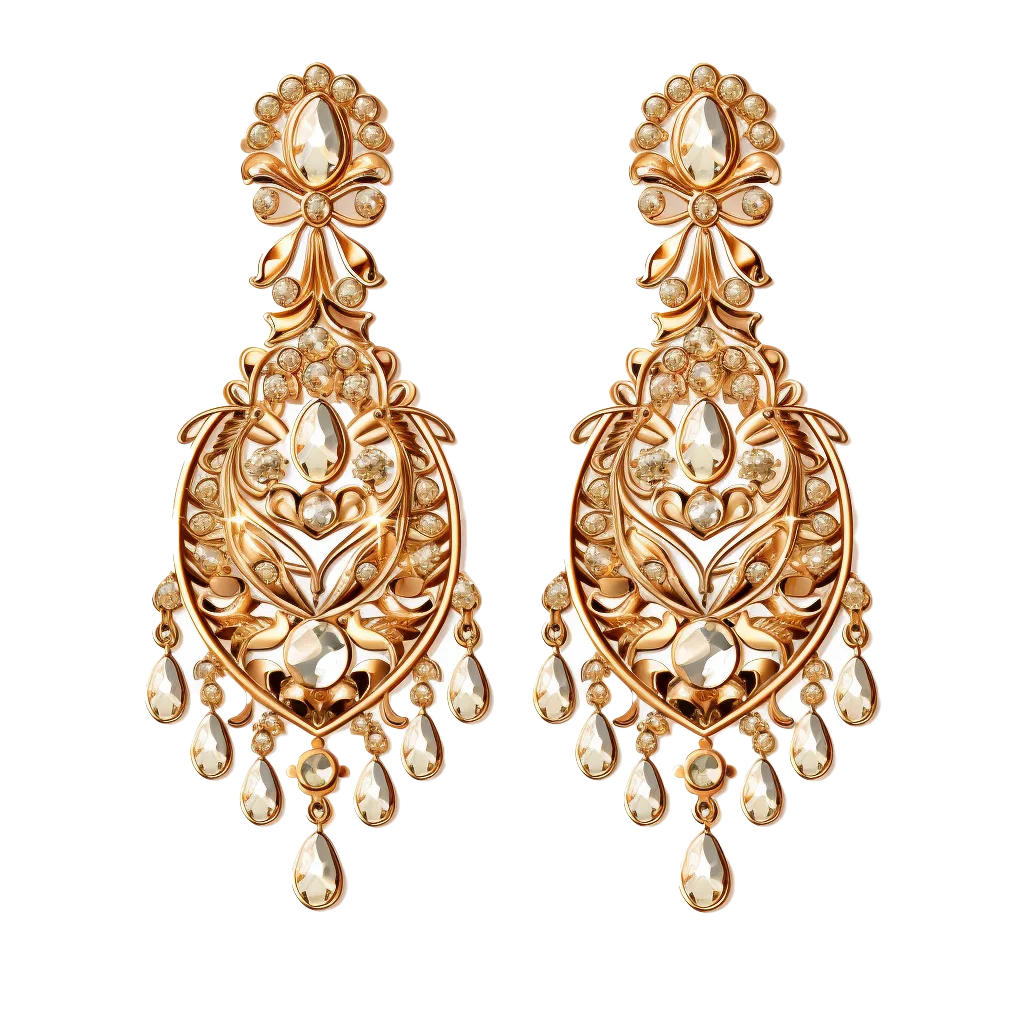 Traditional Indian Bridal Gold Jhumka Earrings Pair Free PNG
