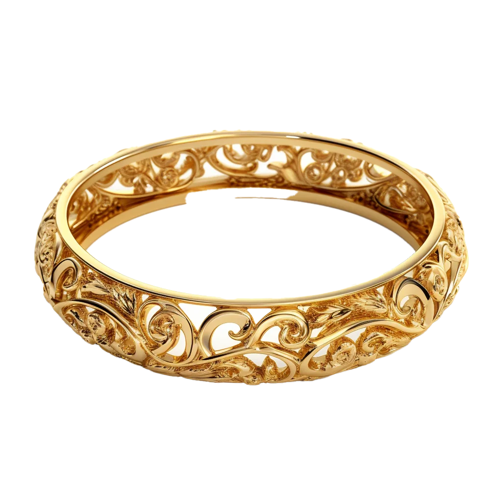 Vintage Ornate Floral Engraved Gold Bangle Bracelet Free PNG