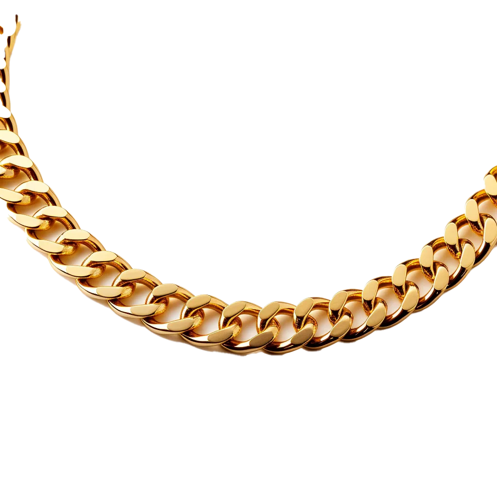 Curved Yellow Gold Curb Link Collar Chain Necklace Free PNG
