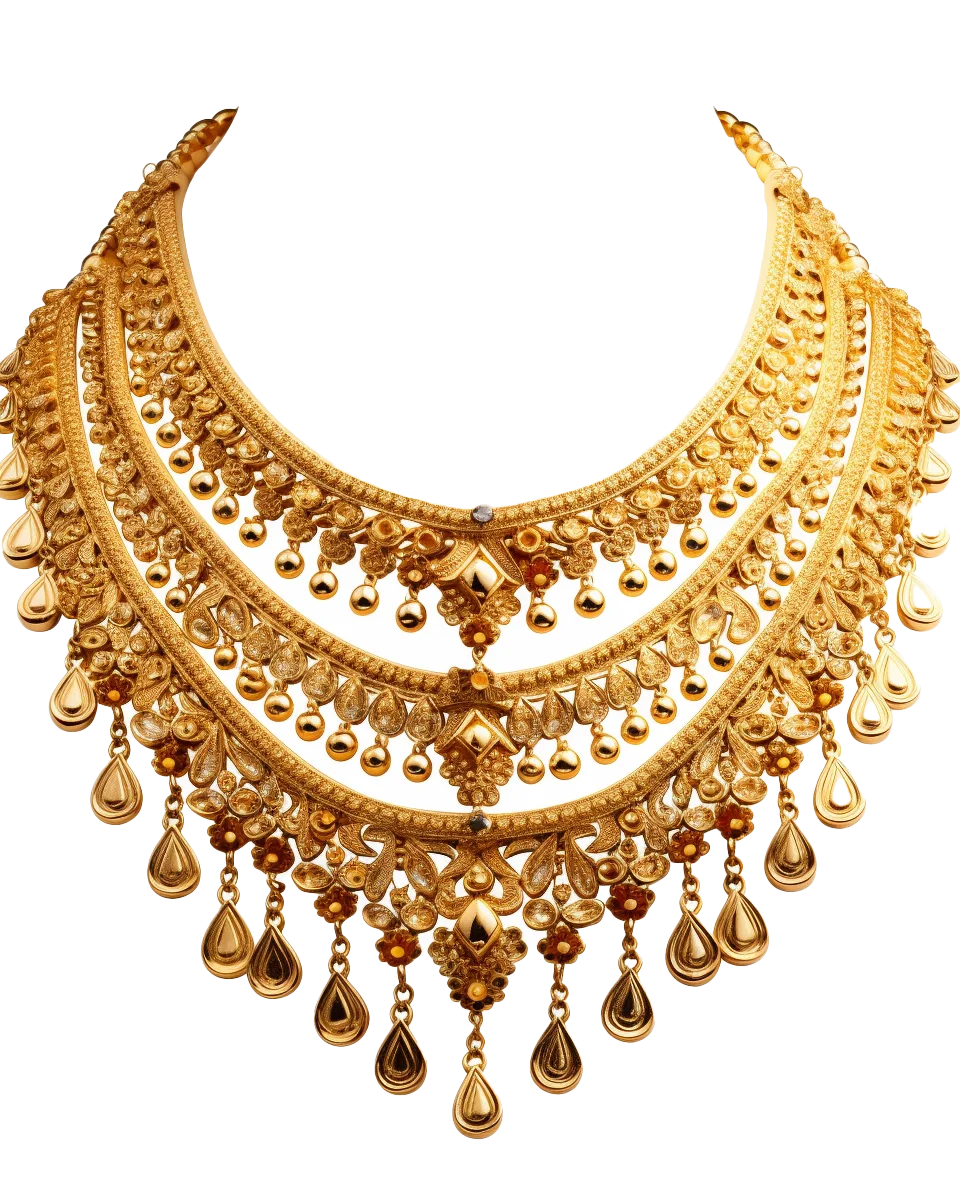 Multi Tiered Traditional Indian Gold Bridal Necklace Free PNG