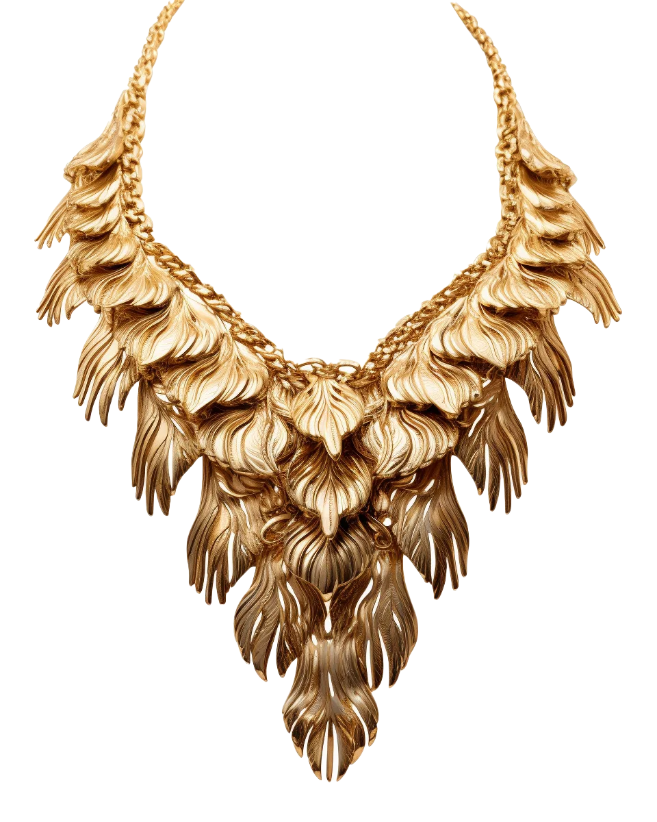 Sculpted Gold Eagle Feather Wing Collar Necklace Free PNG