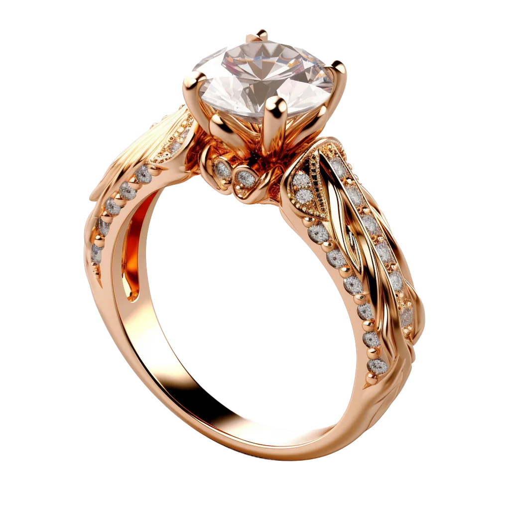 Vintage Filigree Rose Gold Diamond Ring Cutout Free PNG