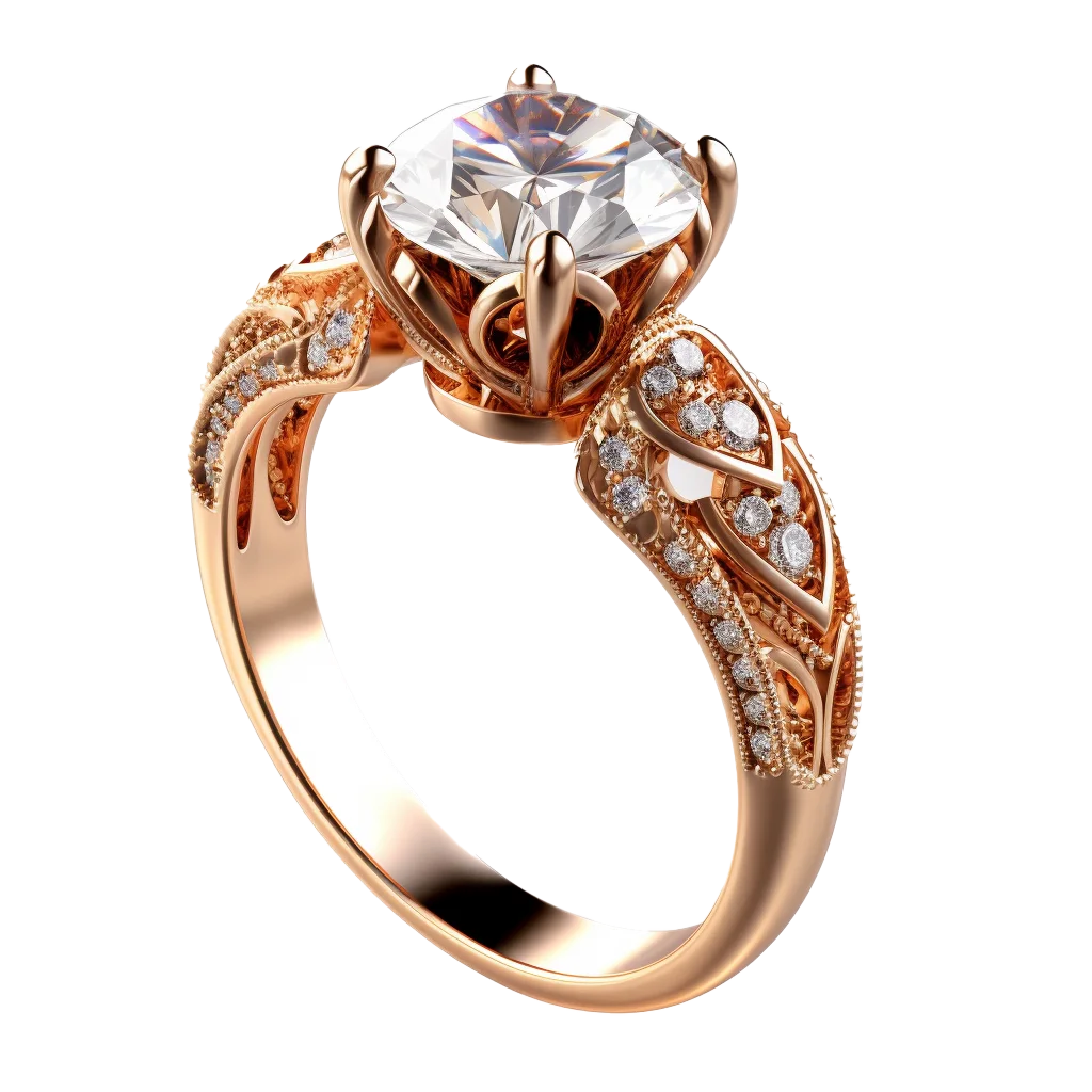 Rose Gold Solitaire Diamond Engagement Ring Free PNG